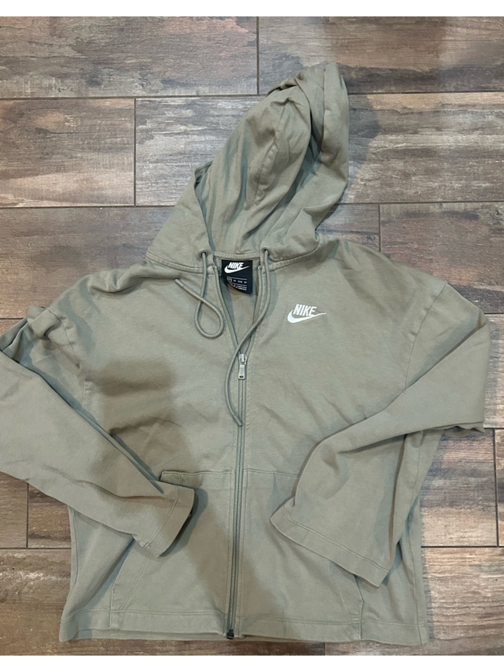 Nike woman cropped Olive Zip-Up Hoodie with White Logo